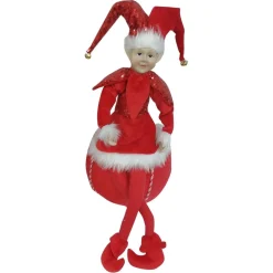 Red Elf on Bauble Christmas Ornament Christmas Elves And Fairies|