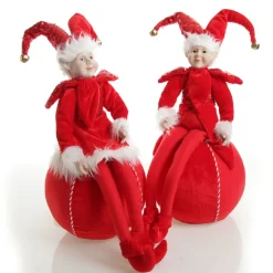 Red Elf on Bauble Christmas Ornament Christmas Elves And Fairies|
