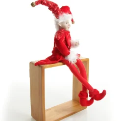 Red Elf Sitting Christmas Ornament Christmas Elves And Fairies|