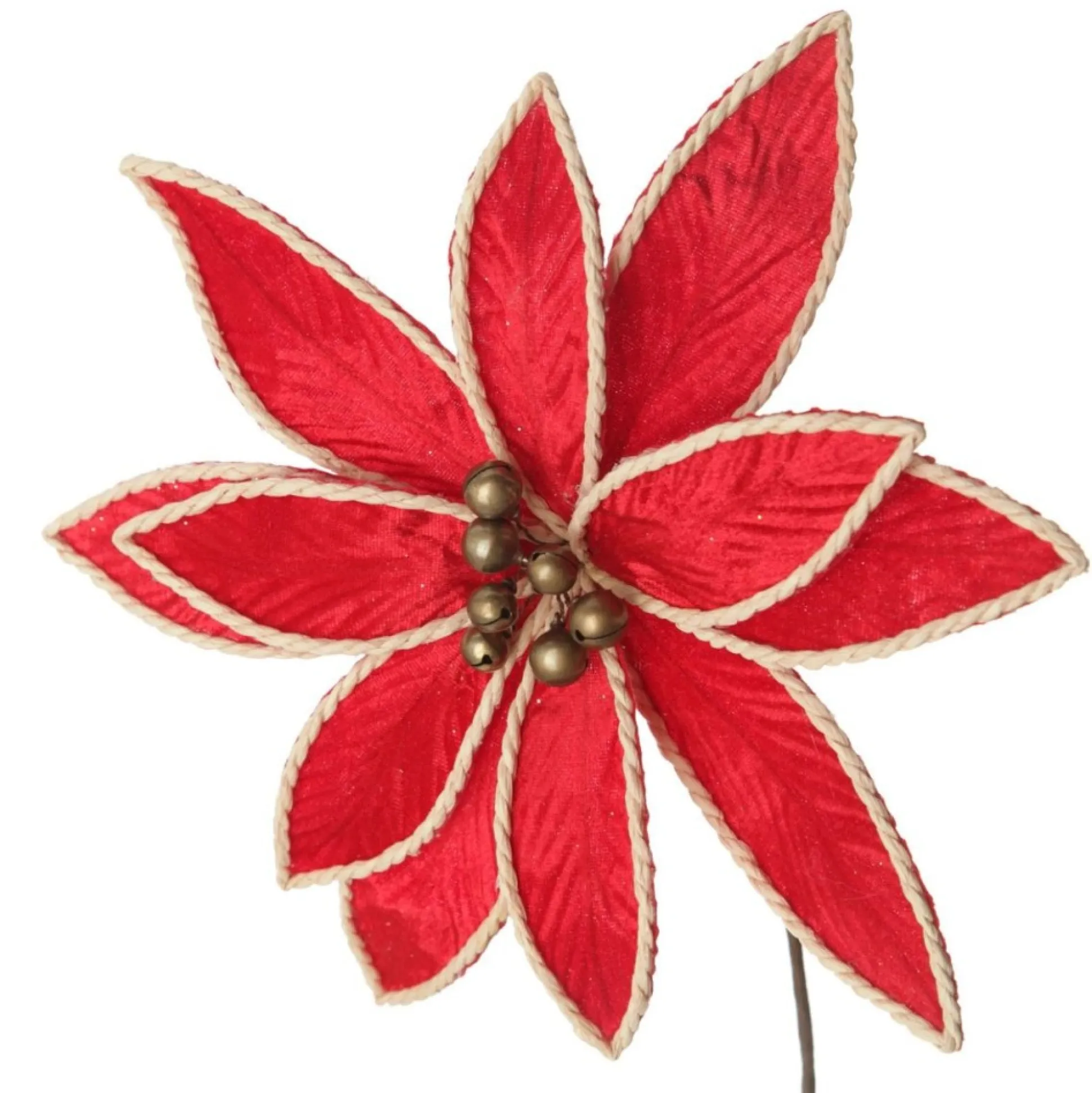 Red Embossed Flower with Rope Trim and Bells Christmas Flowers|