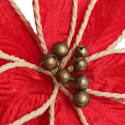 Red Embossed Flower with Rope Trim and Bells Christmas Flowers|