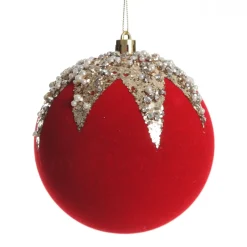 Red Flocked Christmas Bauble with Sequin Detail - Set of 2 Christmas Bauble Sets|