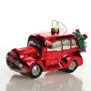 Red Glass Car with Christmas Wreath Tree Decoration Christmas Tree Decorations|