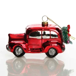 Red Glass Car with Christmas Wreath Tree Decoration Christmas Tree Decorations|
