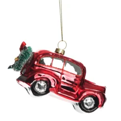 Red Glass Car with Christmas Wreath Tree Decoration Christmas Tree Decorations|