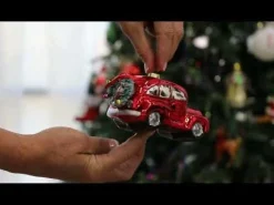 Red Glass Car with Christmas Wreath Tree Decoration Christmas Tree Decorations|