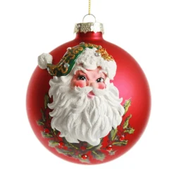 Red Glass 3D Santa Christmas Bauble Hand Painted Baubles|