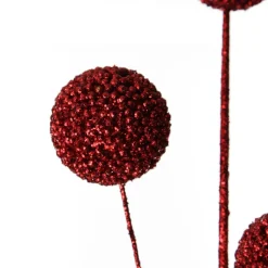 Red Glitter Christmas Ball Trio Pick Christmas Tree Picks|