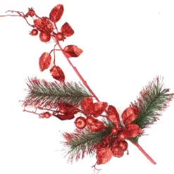 Red Glitter Floral and Pine Spray Christmas Sprays|