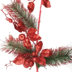 Red Glitter Floral and Pine Spray Christmas Sprays|