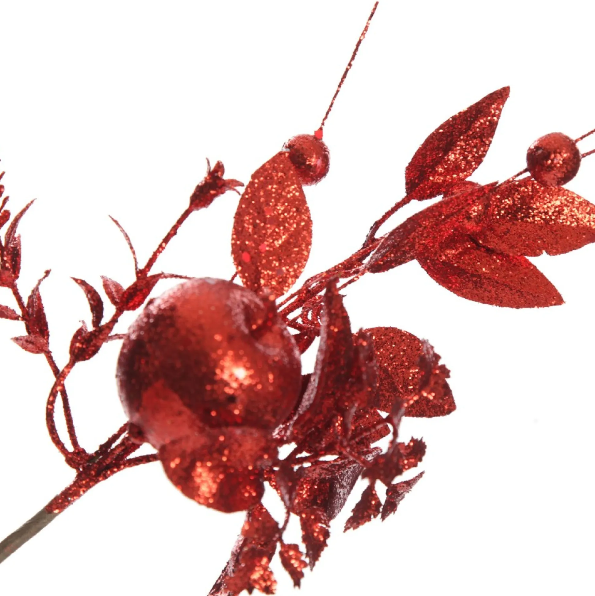 Red Glitter Fruit and Nut Christmas Picks - Set of 2 Christmas Pick|