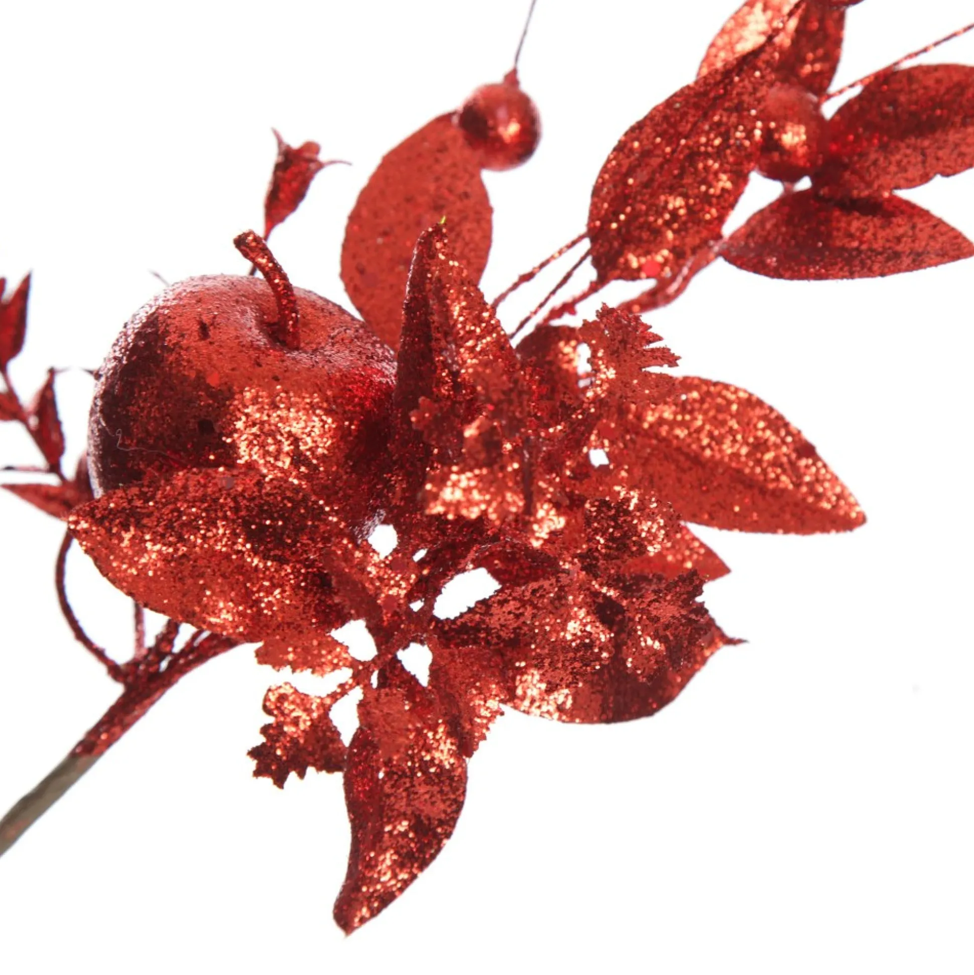 Red Glitter Fruit and Nut Christmas Picks - Set of 2 Christmas Pick|