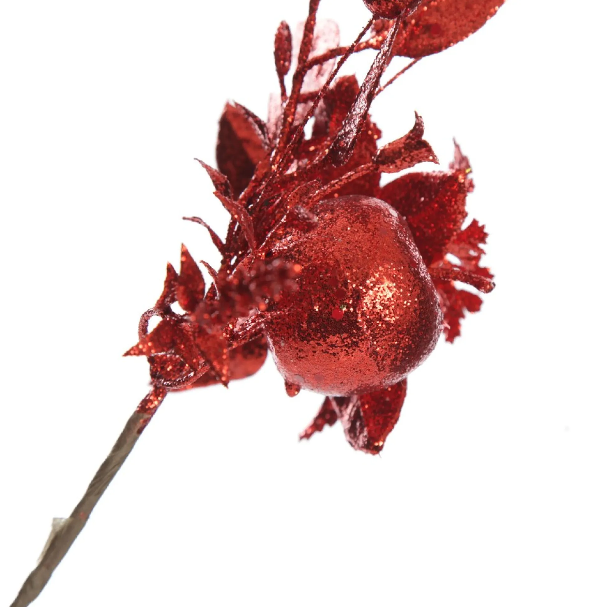 Red Glitter Fruit and Nut Christmas Picks - Set of 2 Christmas Pick|