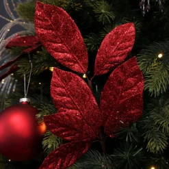 Red Glitter Leaf Spray Christmas Sprays|