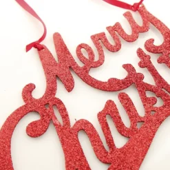 Red Glitter Merry Christmas Plaque Wall Hangings And Signs|