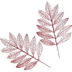 Red Glitter Mesh Leaf Pick - Set of 2 Christmas Pick|