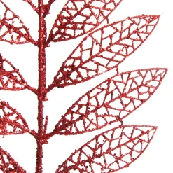 Red Glitter Mesh Leaf Pick - Set of 2 Christmas Pick|