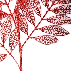 Red Glitter Mesh Leaf Spray Christmas Sprays|
