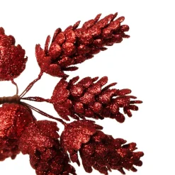 Red Glitter Pinecone Clusters - Set of 2 Pinecones And Acorns|