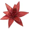 Red Glitter Poinsetta Flower Clip with Twine Trim and Bells Christmas Flowers|