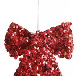 Red Glitter Sequin Bow Christmas Bells And Bows|