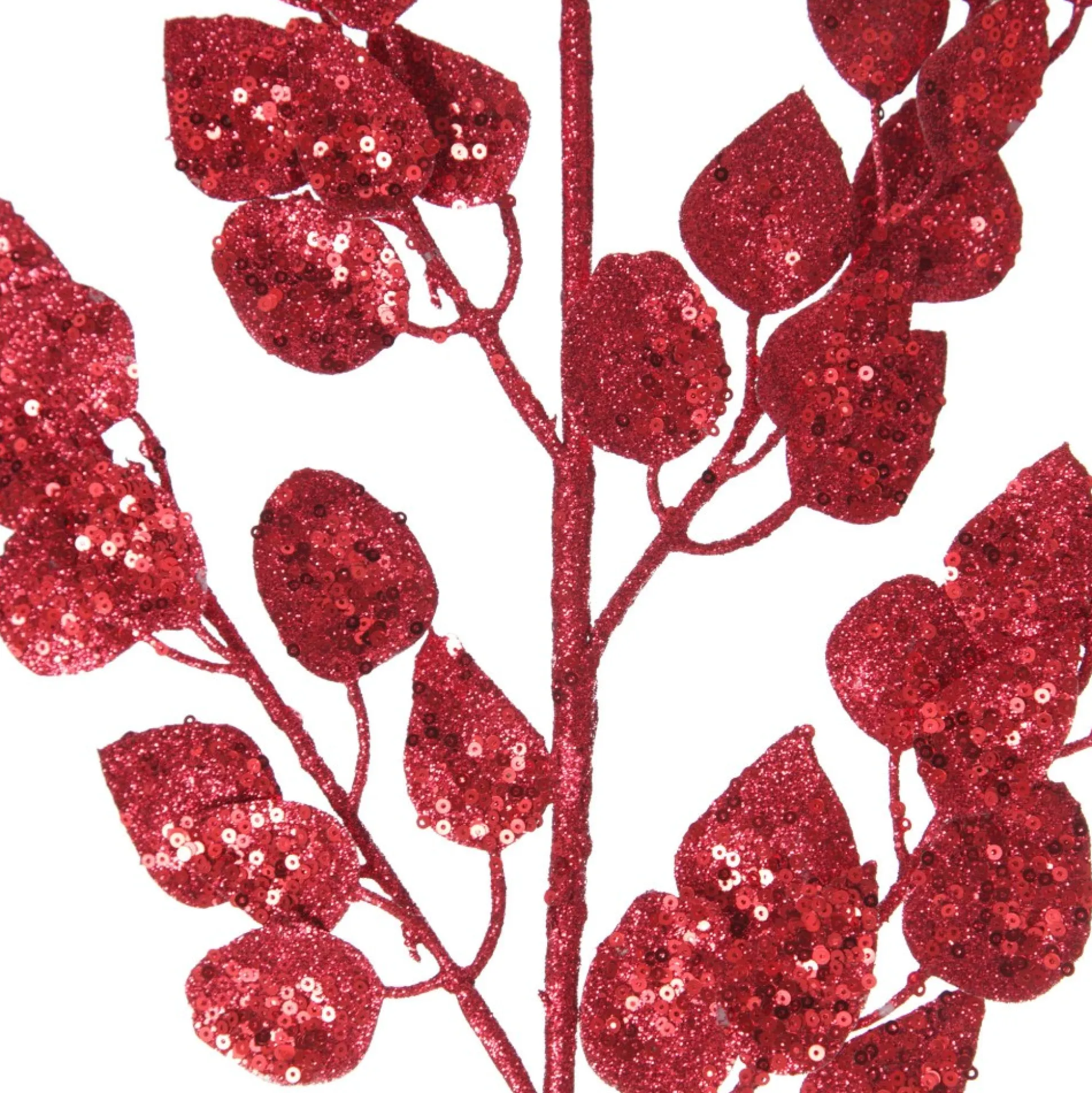 Red Glitter Sequin Leaf Spray Christmas Sprays|