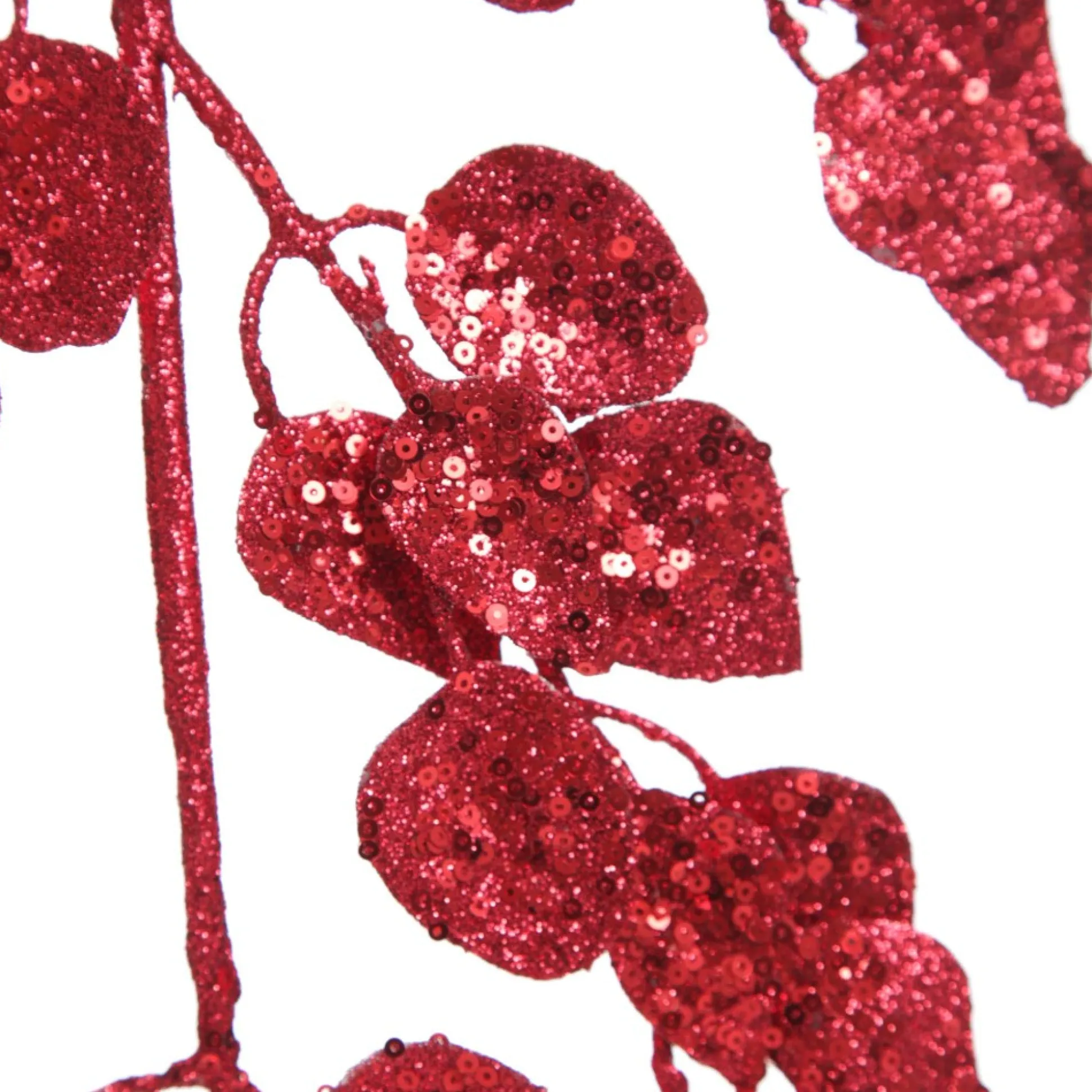Red Glitter Sequin Leaf Spray Christmas Sprays|