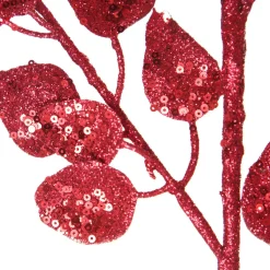 Red Glitter Sequin Leaf Spray Christmas Sprays|