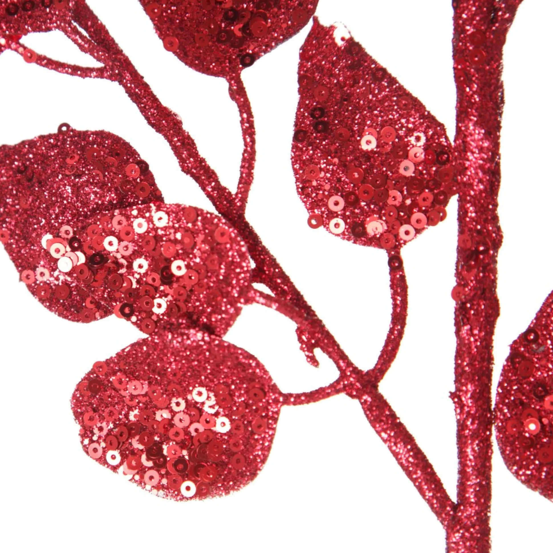 Red Glitter Sequin Leaf Spray Christmas Sprays|