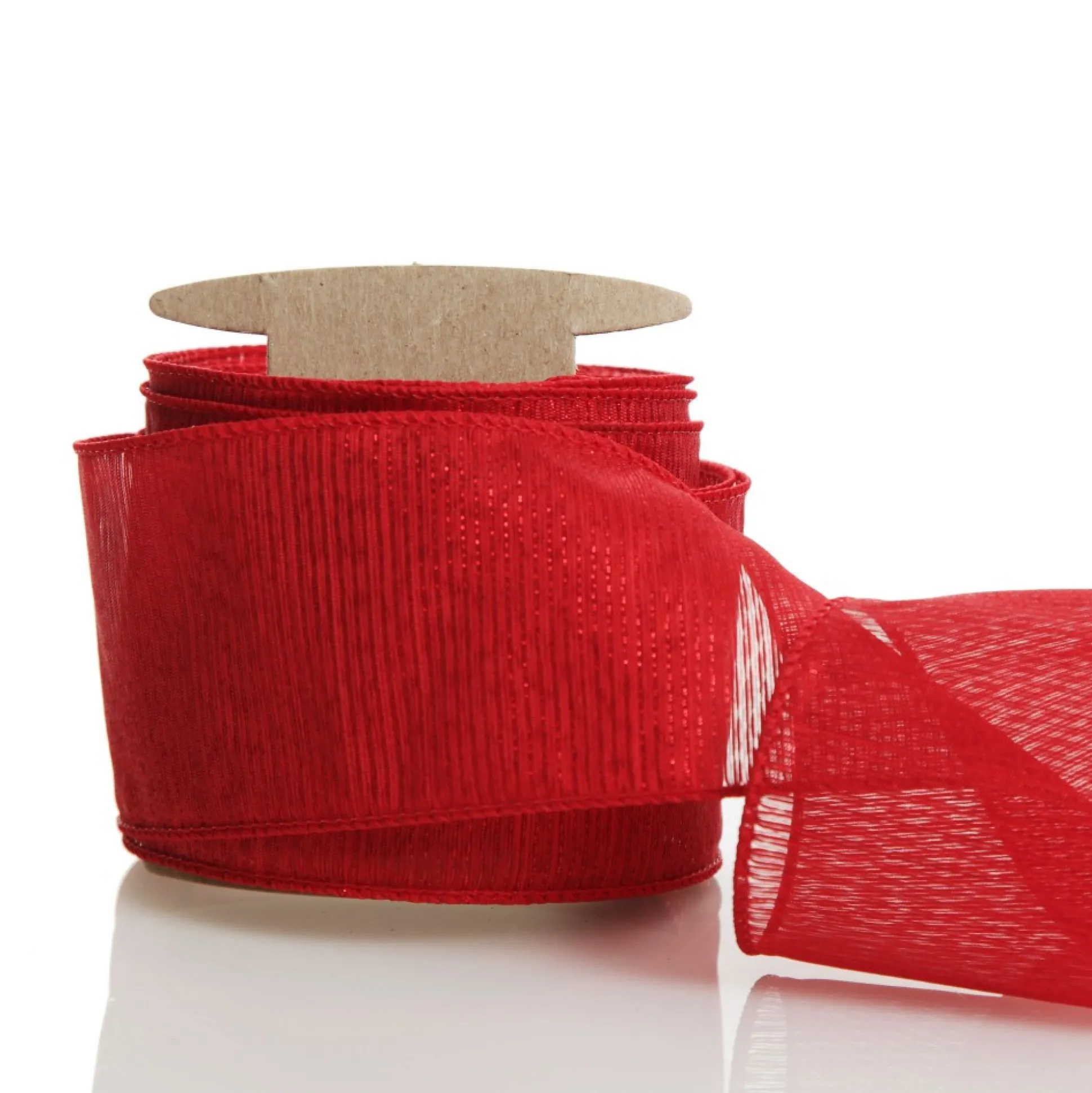 Red Glitter Sheer Stripe Wired Ribbon - 6.25cm Ribbons|