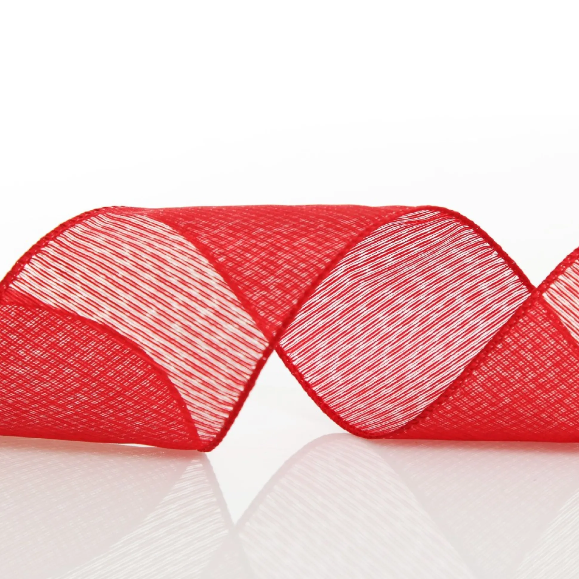 Red Glitter Sheer Stripe Wired Ribbon - 6.25cm Ribbons|