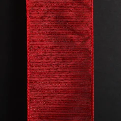Red Glitter Sheer Stripe Wired Ribbon - 6.25cm Ribbons|
