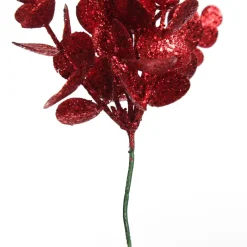 Red Glitter Silver Dollar Leaf Pick - Set of 2 Christmas Pick|