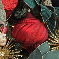 Red Glitter Swirl Christmas Onion Bauble Finials And Drops|