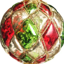 Red, Green and Gold Diamond Pressed Glass Christmas Finial Finials And Drops|