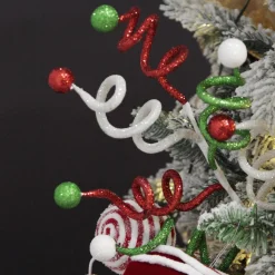 Red, Green and White Glitter Curly Christmas Pick Christmas Tree Picks|