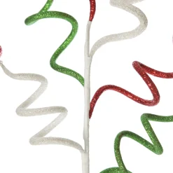 Red, Green and White Glitter Curly Christmas Pick Christmas Tree Picks|
