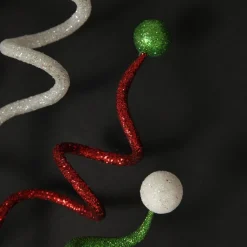 Red, Green and White Glitter Curly Christmas Pick Christmas Tree Picks|