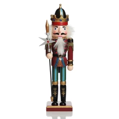 Red Jacket Nutcracker with Staff Christmas Ornament - Large Christmas Nutcrackers|
