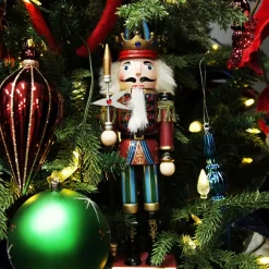 Red Jacket Nutcracker with Staff Christmas Ornament - Large Christmas Nutcrackers|