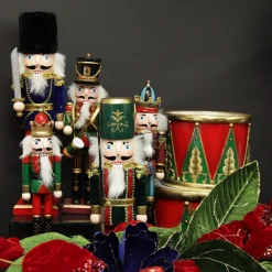 Red Jacket Nutcracker with Staff Christmas Ornament - Large Christmas Nutcrackers|