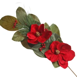 Red Magnolia Flower Green Leaf and Pine Christmas Spray Christmas Sprays|