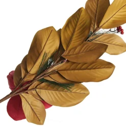 Red Magnolia Flower Green Leaf and Pine Christmas Spray Christmas Sprays|