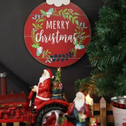 Red Merry Christmas Wooden Bauble Plaque Wall Hangings And Signs|