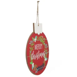 Red Merry Christmas Wooden Bauble Plaque Wall Hangings And Signs|