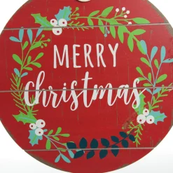 Red Merry Christmas Wooden Bauble Plaque Wall Hangings And Signs|