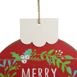 Red Merry Christmas Wooden Bauble Plaque Wall Hangings And Signs|