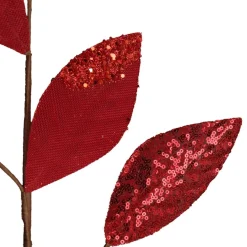 Red Mixed Leaf Burlap Sequin Spray Christmas Sprays|