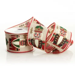 Red Nutcracker Print Christmas Ribbon with Wired Edge - 6.3cm Ribbons|