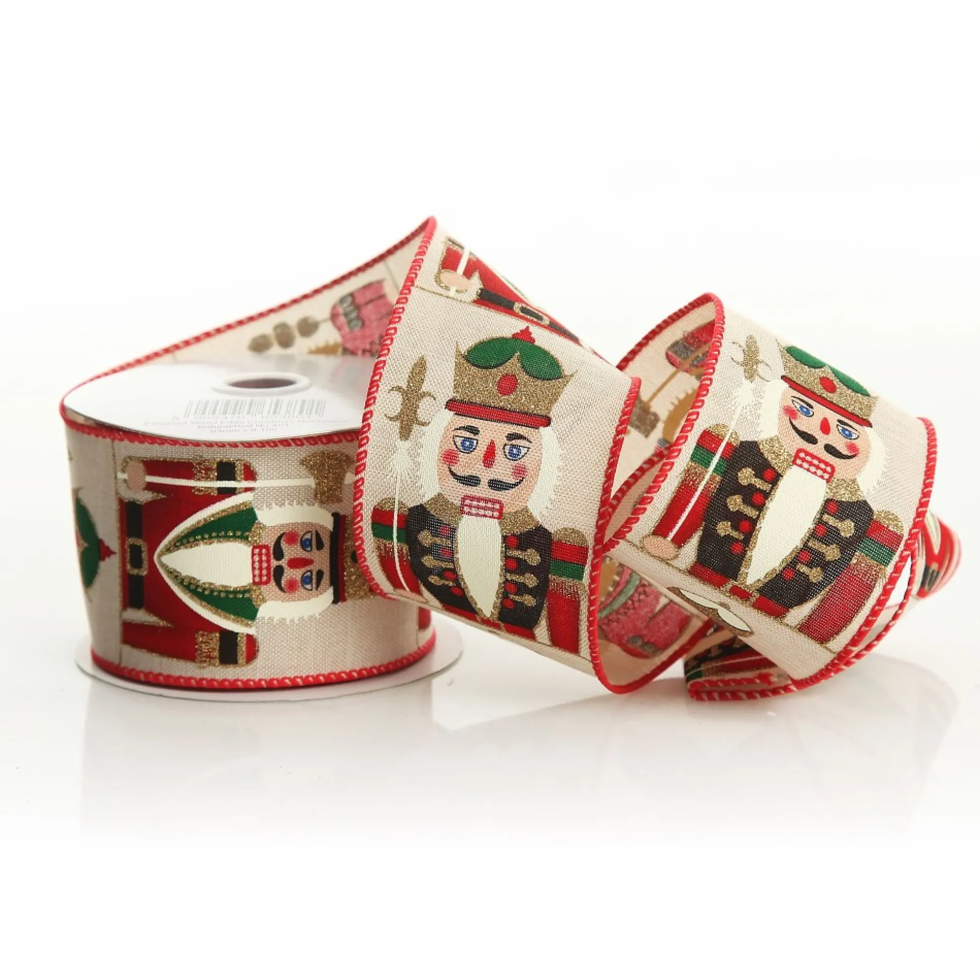 Red Nutcracker Print Christmas Ribbon with Wired Edge - 6.3cm Ribbons|